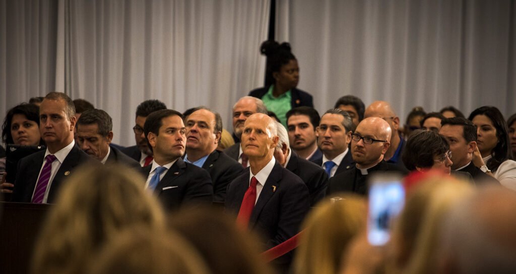 Marco Rubio, Rick Scott, Mario Diaz-Balart and Mike Pence in Doral